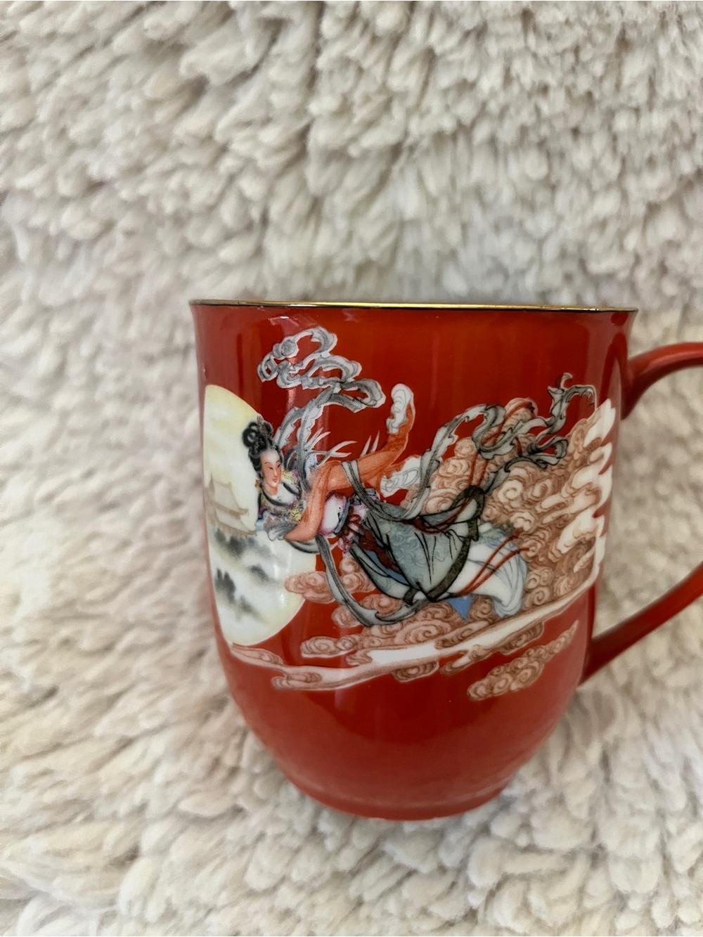 Red Ceramic Asian-Style Mug - Set of 4